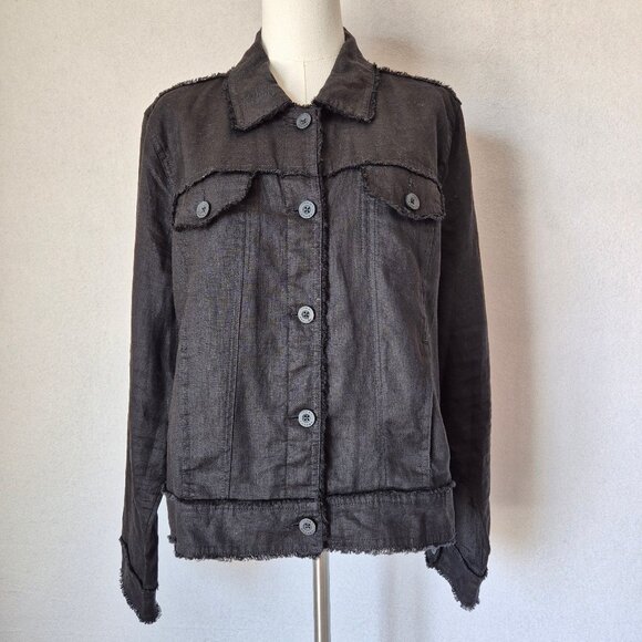 Tommy Bahama Two Palms 100% Linen Raw-Edge Jacket Button-Front Pocket Black - Picture 5 of 15